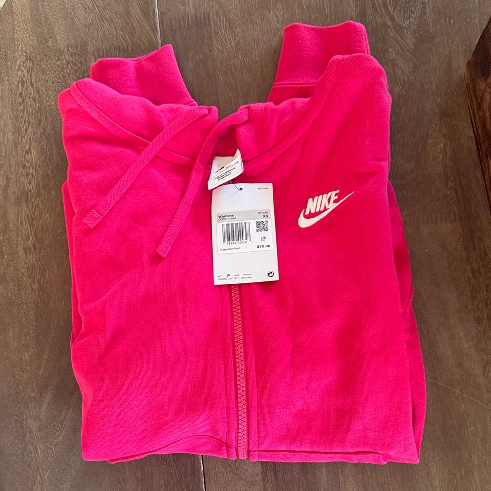 New Nike Women’s Sz XS Bright Pink Zip-Up Hoodie Sweatshirt